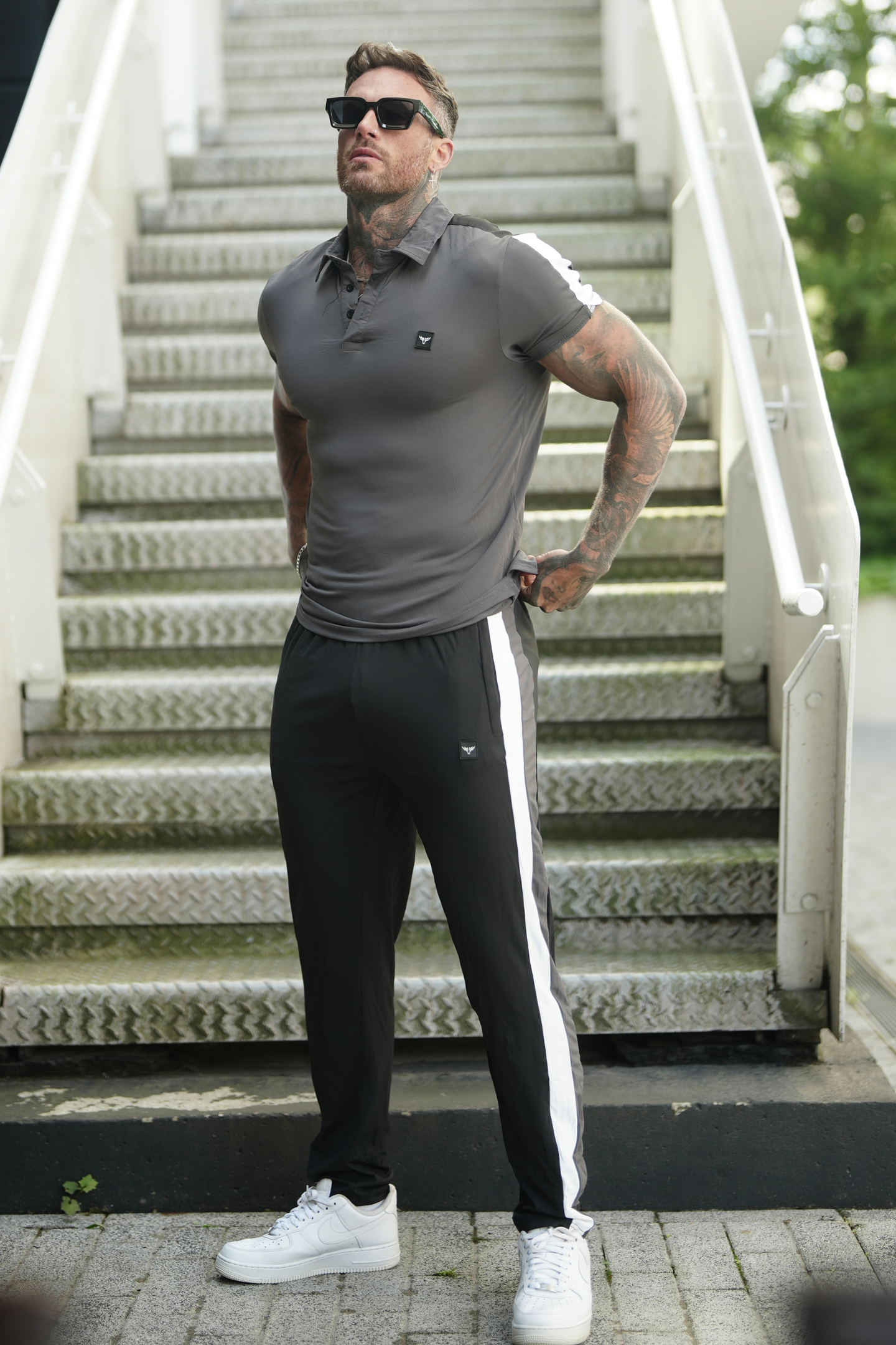 Broncoo Grey Spandex Polo Tracksuit
