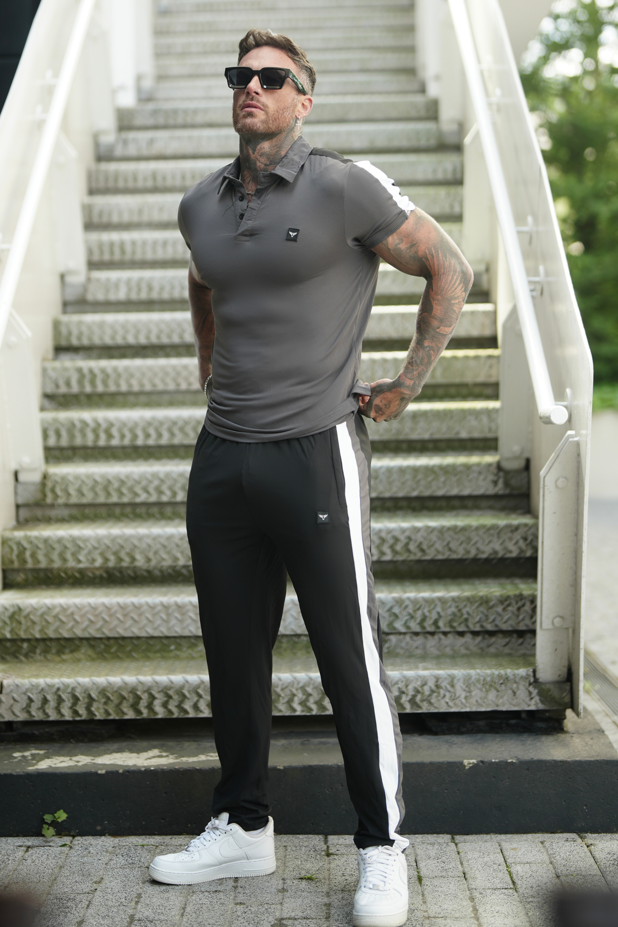 Broncoo Grey Spandex Polo Tracksuit